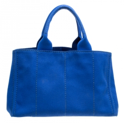 Pre Owned Prada Blue Printed Canapa Canvas Tote 