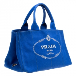 Pre Owned Prada Blue Printed Canapa Canvas Tote 