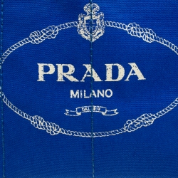 Pre Owned Prada Blue Printed Canapa Canvas Tote 