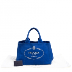 Pre Owned Prada Blue Printed Canapa Canvas Tote 