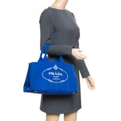 Pre Owned Prada Blue Printed Canapa Canvas Tote 