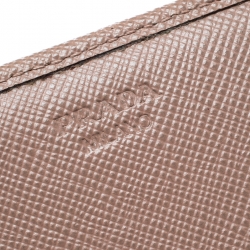 Pre Owned Prada Beige Saffiano Leather Bow Continental Wallet