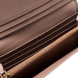 Pre Owned Prada Beige Saffiano Leather Bow Continental Wallet