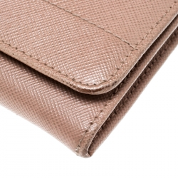 Pre Owned Prada Beige Saffiano Leather Bow Continental Wallet