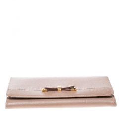 Pre Owned Prada Beige Saffiano Leather Bow Continental Wallet