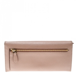 Pre Owned Prada Beige Saffiano Leather Bow Continental Wallet