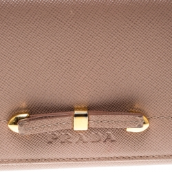 Pre Owned Prada Beige Saffiano Leather Bow Continental Wallet