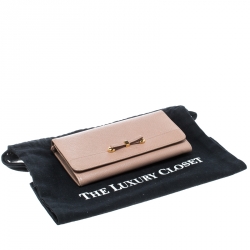 Pre Owned Prada Beige Saffiano Leather Bow Continental Wallet