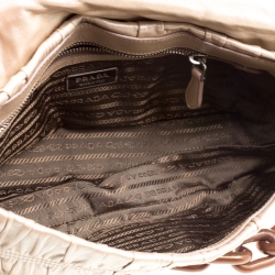 Pre Owned Prada Metallic Beige Leather Gaufre Chain Shoulder Bag