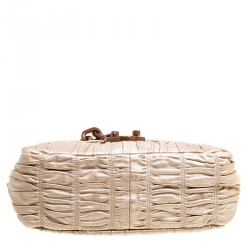 Pre Owned Prada Metallic Beige Leather Gaufre Chain Shoulder Bag