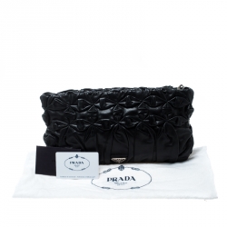 Pre Owned Prada Black Royal Calf Pleated Leather Pochette Clutch