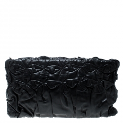 Pre Owned Prada Black Royal Calf Pleated Leather Pochette Clutch