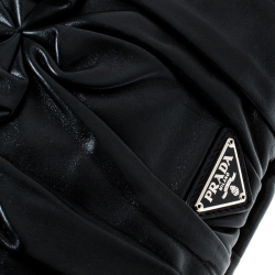 Pre Owned Prada Black Royal Calf Pleated Leather Pochette Clutch