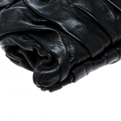 Pre Owned Prada Black Royal Calf Pleated Leather Pochette Clutch