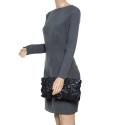 Pre Owned Prada Black Royal Calf Pleated Leather Pochette Clutch