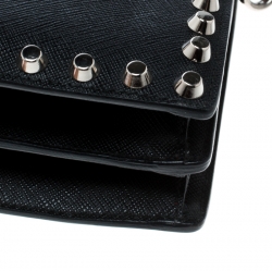 Pre Owned Prada Black Leather Studded Shoulder Bag