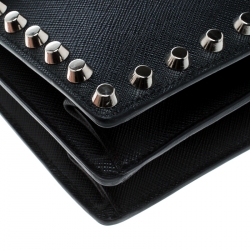 Pre Owned Prada Black Leather Studded Shoulder Bag