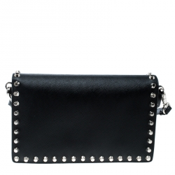 Pre Owned Prada Black Leather Studded Shoulder Bag