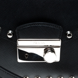 Pre Owned Prada Black Leather Studded Shoulder Bag