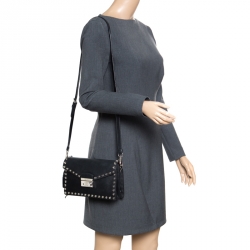 Pre Owned Prada Black Leather Studded Shoulder Bag