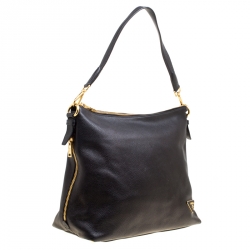 Pre Owned Prada Black Vitello Daino Leather Hobo