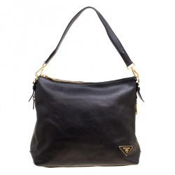 Pre Owned Prada Black Vitello Daino Leather Hobo