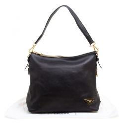Pre Owned Prada Black Vitello Daino Leather Hobo