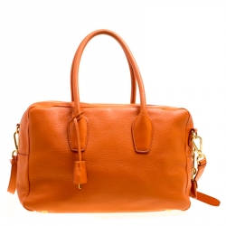 Pre Owned Prada Orange Leather Bauletto Bag
