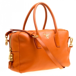 Pre Owned Prada Orange Leather Bauletto Bag