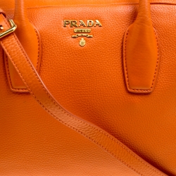 Pre Owned Prada Orange Leather Bauletto Bag