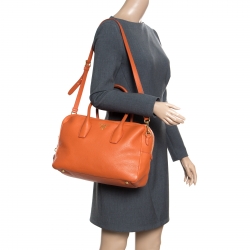 Pre Owned Prada Orange Leather Bauletto Bag