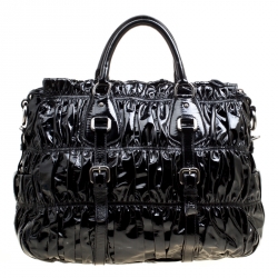Pre Owned Prada Black Gaufre Patent Leather Tote