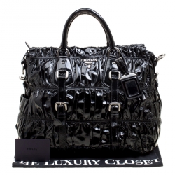 Pre Owned Prada Black Gaufre Patent Leather Tote