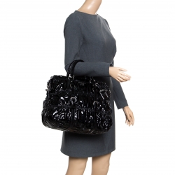 Pre Owned Prada Black Gaufre Patent Leather Tote