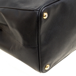 Pre Owned Prada Black Saffiano Lux Leather Executive Double Zip Tote