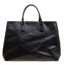 Pre Owned Prada Black Saffiano Lux Leather Executive Double Zip Tote