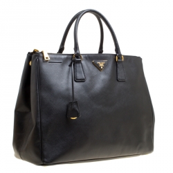 Pre Owned Prada Black Saffiano Lux Leather Executive Double Zip Tote