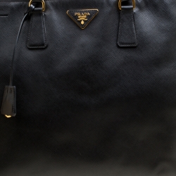 Pre Owned Prada Black Saffiano Lux Leather Executive Double Zip Tote