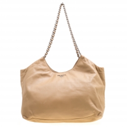 Pre Owned Prada Beige Leather Chain Tote