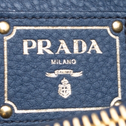 Pre Owned Prada Blue Vitello Daino Leather Double Zip Top Handle Bag