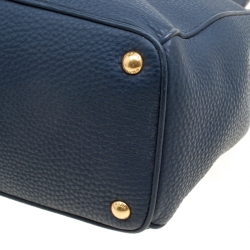 Pre Owned Prada Blue Vitello Daino Leather Double Zip Top Handle Bag