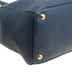 Pre Owned Prada Blue Vitello Daino Leather Double Zip Top Handle Bag
