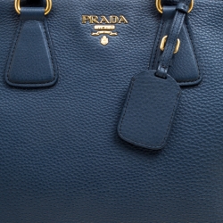 Pre Owned Prada Blue Vitello Daino Leather Double Zip Top Handle Bag