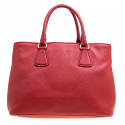 Pre Owned Prada Red Vitello Daino Leather Top Handle Bag