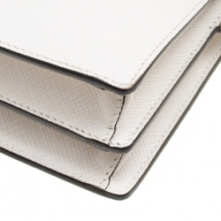 Pre Owned Prada Off White Saffiano Leather Mini Sound Crossbody Bag