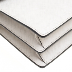 Pre Owned Prada Off White Saffiano Leather Mini Sound Crossbody Bag