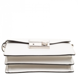 Pre Owned Prada Off White Saffiano Leather Mini Sound Crossbody Bag