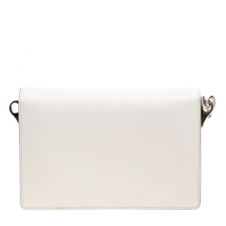 Pre Owned Prada Off White Saffiano Leather Mini Sound Crossbody Bag