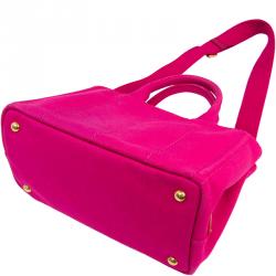 Pre Owned Prada Fuchsia Canvas Small Tote