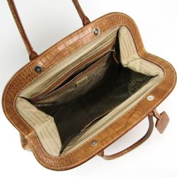 Pre Owned Prada Brown Croc Embossed Leather Satchel Bag